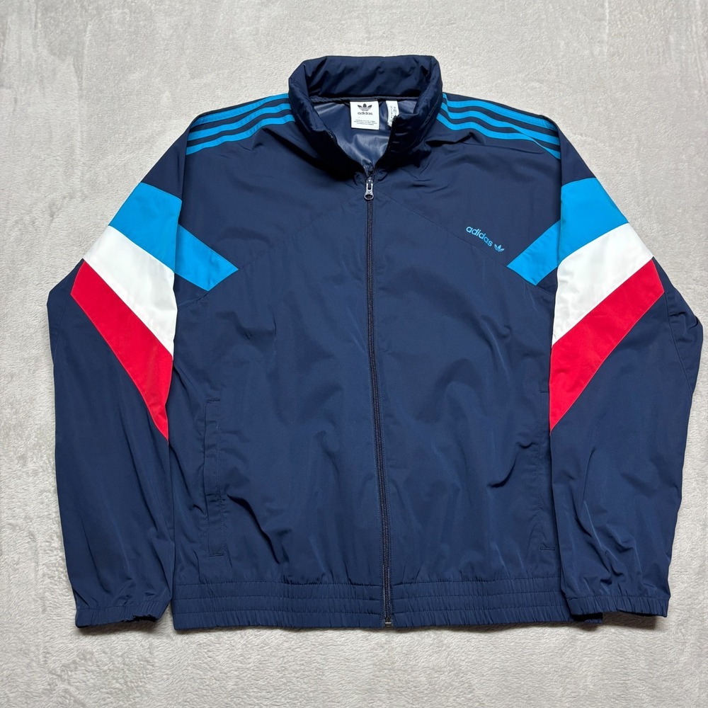 Adidas Palmeston Track Jacket Wind Breaker Full Zip Mens M Red White Blue Hooded